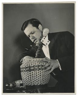 Appraisal: Welles Orson Two Photographs of Orson Welles with Magic Props