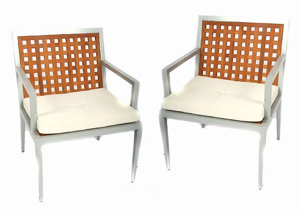 Appraisal: A pair of McGuire Archetype teak dining armchairs heights in