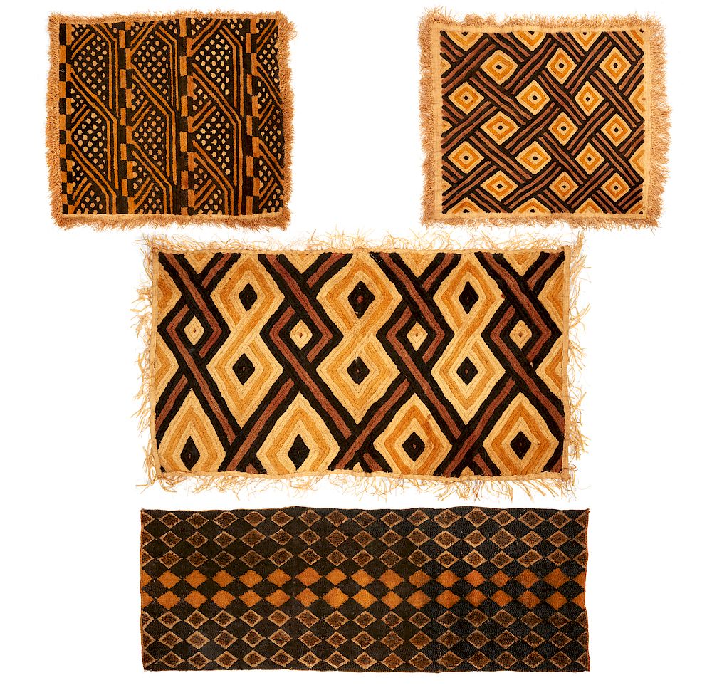 Appraisal: Four Kuba DRC Zaire Raffia Cloth Panels Four Kuba DRC