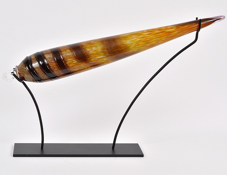 Appraisal: CONTEMPORARY STUDIO GLASS CONE SHELL ON STANDMakers cipher In tones