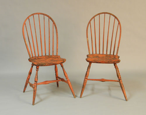 Appraisal: Pair of painted bowback windsor chairs ca