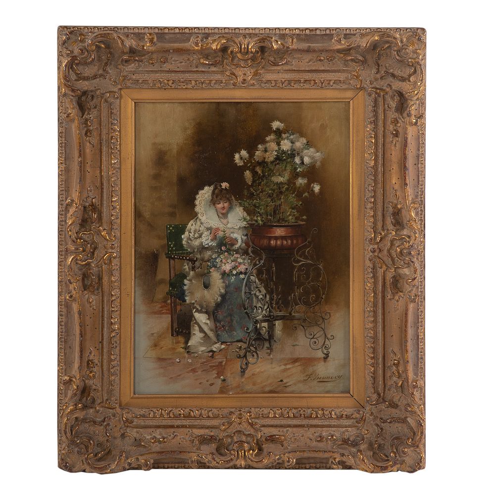 Appraisal: Francois Brunery Woman Holding Flower oil French - Oil on