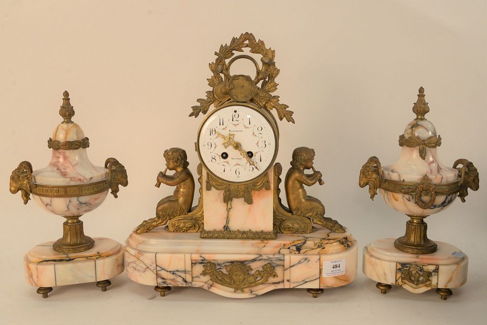 Appraisal: Three Piece Mersmann Clock Set having marble bases flanked by