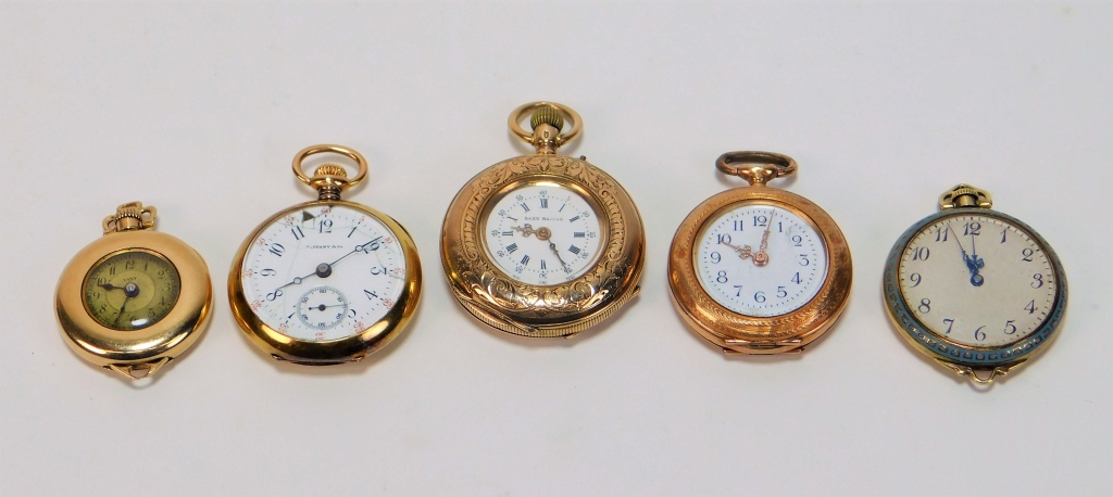 Appraisal: PC TIFFANY ASSORTED LADY'S GOLD POCKET WATCHES United States Early