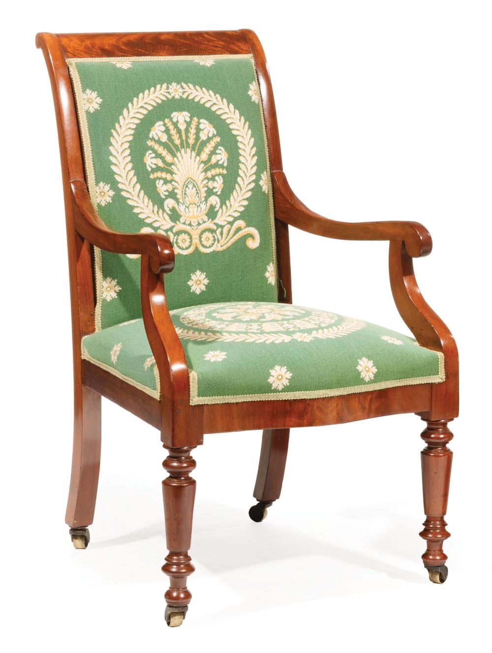 Appraisal: American Classical Mahogany Library Armchair early-to-mid th c en suite