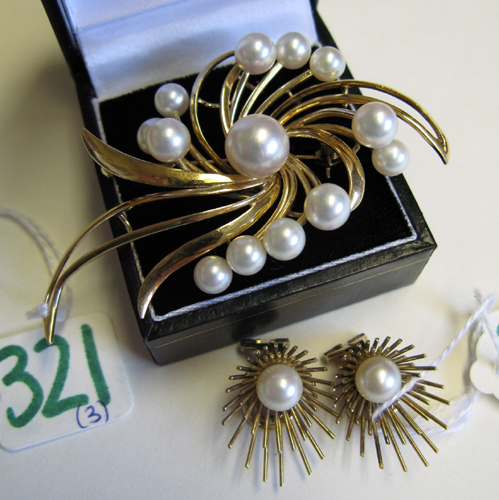 Appraisal: THREE ARTICLES OF PEARL AND FOURTEEN KARAT GOLD JEWELRY including