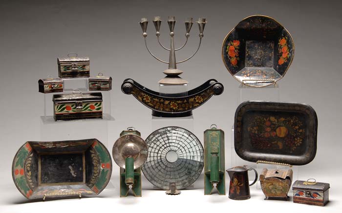 Appraisal: COLLECTION OF FIFTEEN PIECES OF TOLEWARE Including Two h green