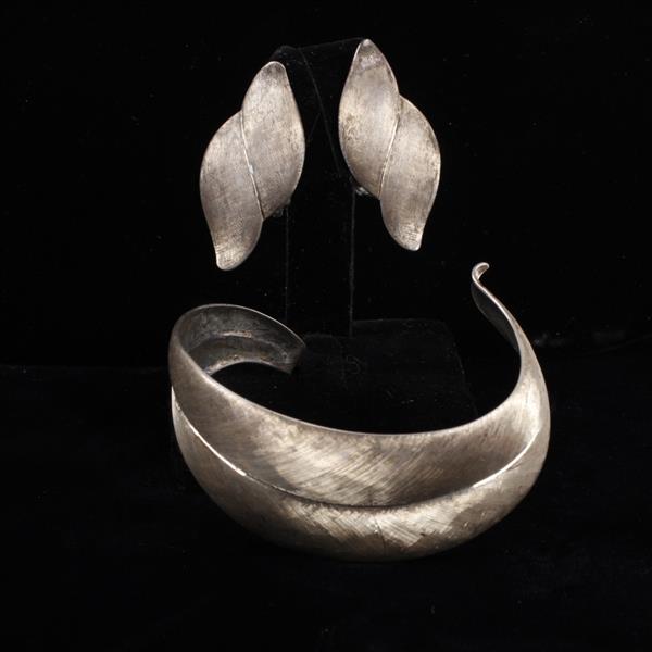 Appraisal: Hammered and Brushed Sterling Silver Modernist Designer Leaf Form Cuff