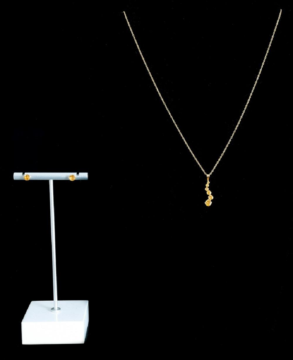 Appraisal: K YG CITRINE PENDANT NECKLACE W EARRINGS k yellow gold