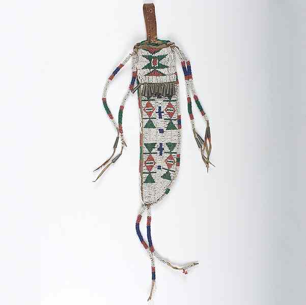 Appraisal: Sioux Beaded Hide Knife Sheath sinew-sewn and beaded using colors