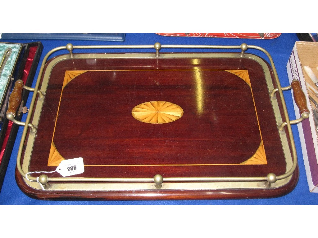 Appraisal: Mahogany and inlaid EP mounted serving tray