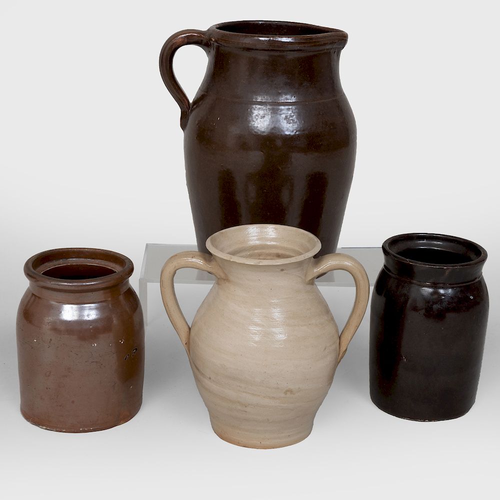 Appraisal: Group of Four Stoneware Vessels Comprising A brown glazed jug