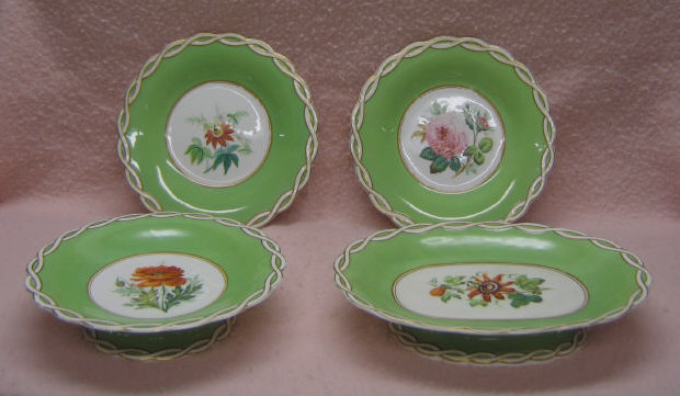 Appraisal: ENGLISH VICTORIAN PORCELAIN DESSERT SET Apple green borders and central