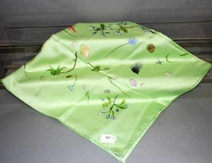 Appraisal: Hermes French Silk green botanical scarf Approx size x Neiman