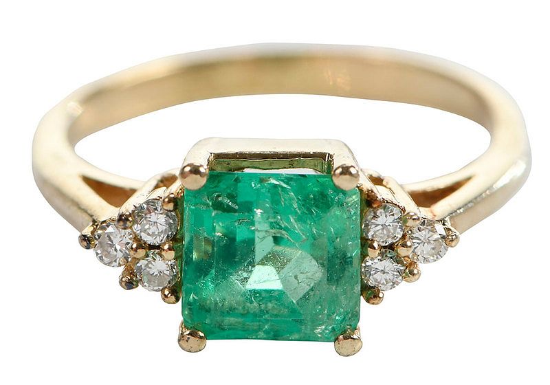 Appraisal: kt Emerald and Diamond Ring center square cut emerald estimated