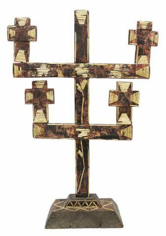 Appraisal: Spanish Colonial painted wood cross Santa Fe New Mexico th