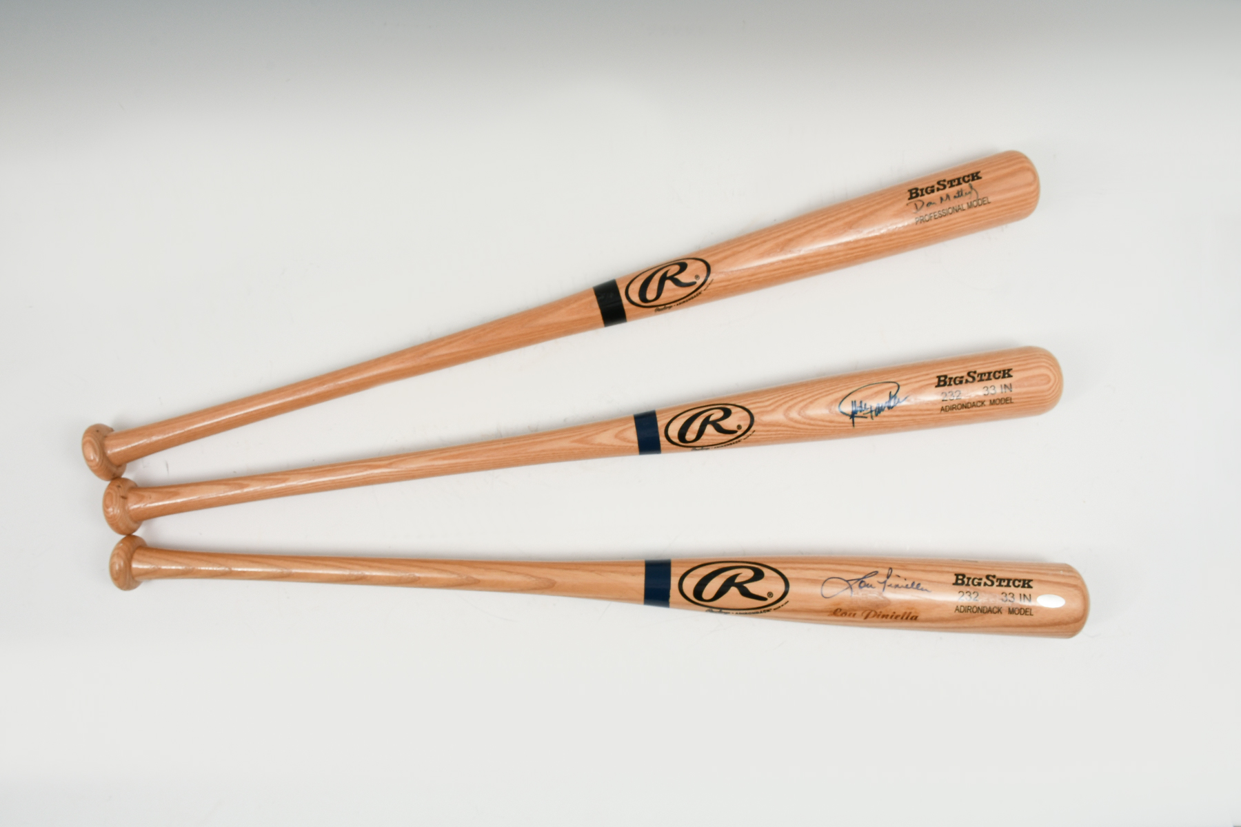 Appraisal: FOUR AUTOGRAPHED BASEBALL BATS Three autographed Rawlings Adirondack baseball bats