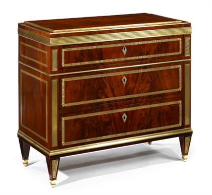 Appraisal: Russian Empire mahogany and brass chest of drawers The rectangular