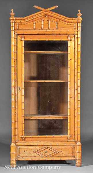 Appraisal: An Aesthetic Maple and Pine Faux Bamboo Cabinet late th