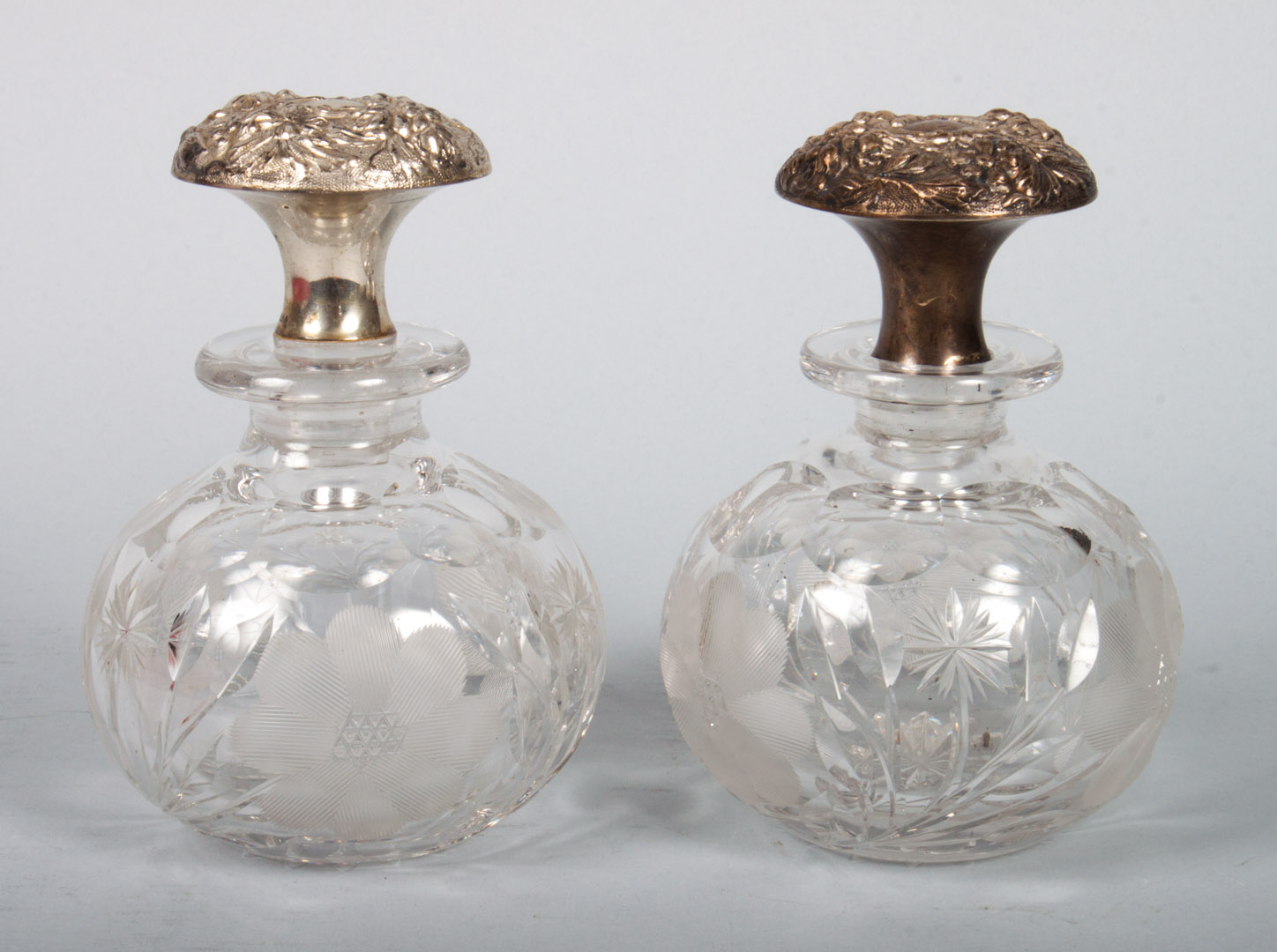 Appraisal: Pair of Stieff sterling cut glass scent bottles dated sterling