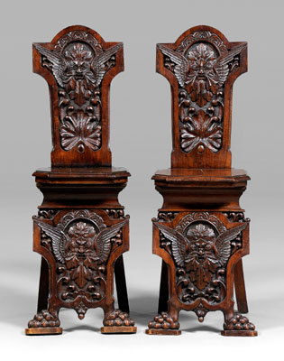 Appraisal: Pair Italian Baroque style carved walnut back stools each with