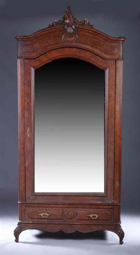 Appraisal: ROCOCO STYLE ROSEWOOD ARMOIRE th century Arched crest above single