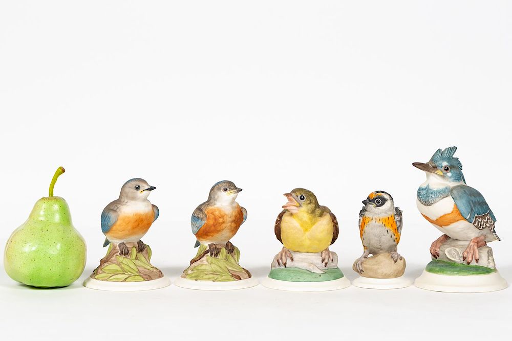 Appraisal: Five Boehm Fledgling Bird Porcelain Figurines Boehm American founded A