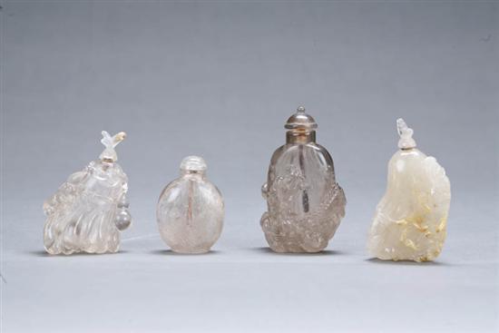 Appraisal: FOUR SNUFF BOTTLES China th century quartz Buddha's hand with