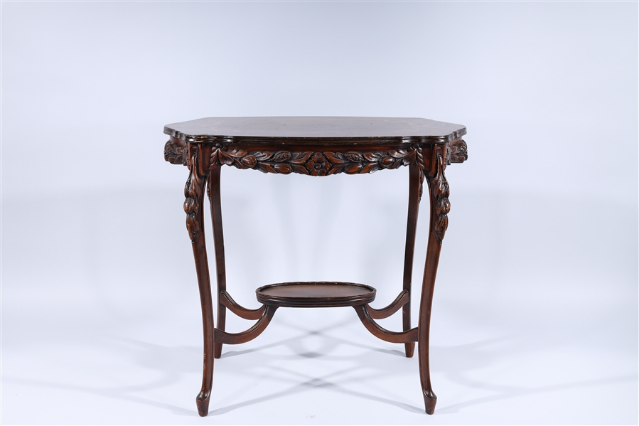 Appraisal: French antique high tea table carved wood minor wear to