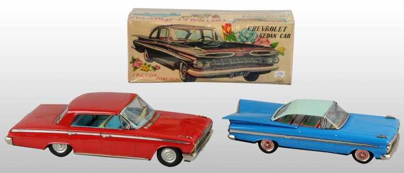 Appraisal: Lot of Tin Litho Chevy Sedan Friction Toys Description Japanese