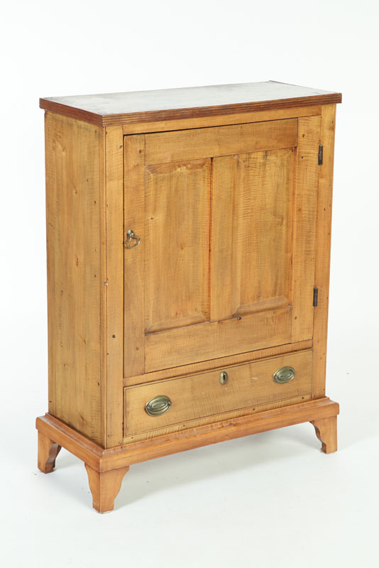 Appraisal: HANGING CUPBOARD American th century curly maple walnut and poplar