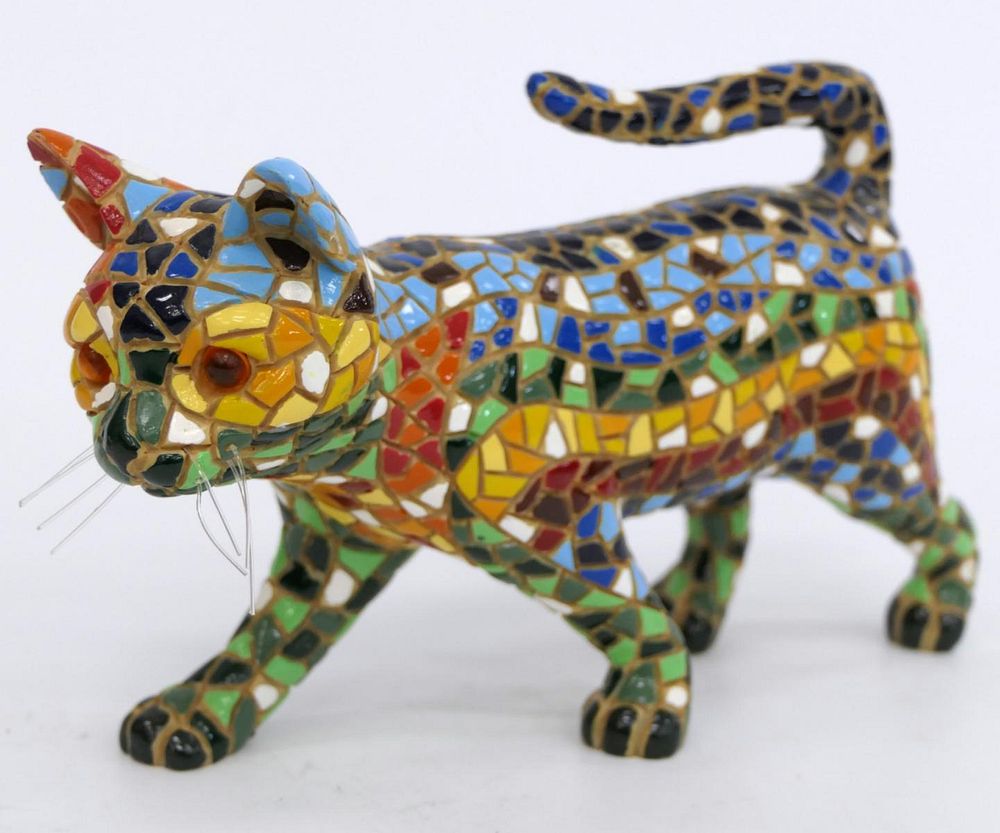 Appraisal: BARCINO TILED PROWLING CAT FIGURINE Measures long and tall from