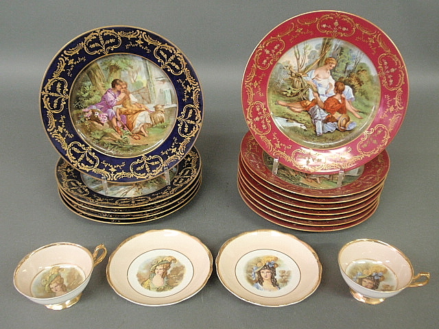 Appraisal: - Thirteen Limoges plates each with painted scenes of lovers