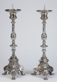 Appraisal: th c silverplate pricket sticks h Pair of mid to