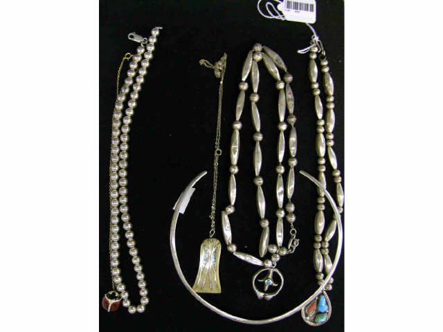 Appraisal: Southwestern design jewelry consisting of six necklaces including sterling choker