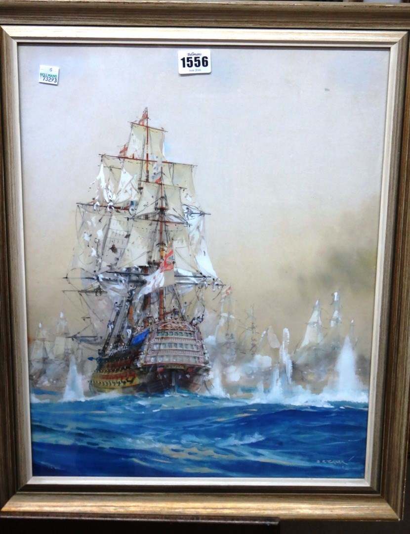 Appraisal: Charles E Turner - H M S Victory watercolour and