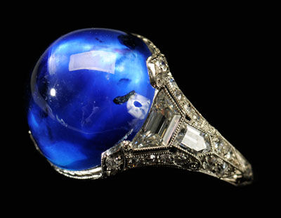 Appraisal: Art Deco sapphire and diamond ring central cabochon-cut blue sapphire