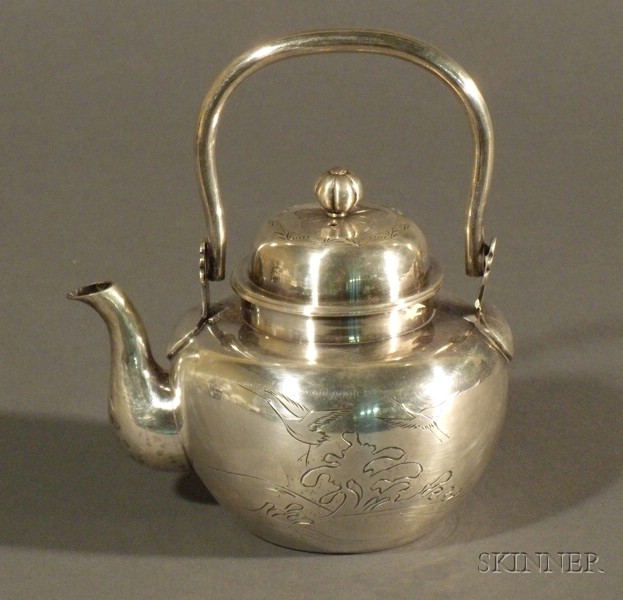 Appraisal: Japanese Silver Tete-a-Tete Teapot early th century ovoid with lobed