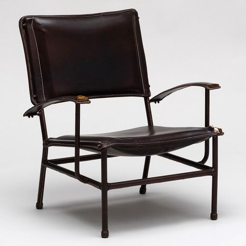 Appraisal: JACQUES ADNET METAL AND BLACK VINYL ARMCHAIR x x in