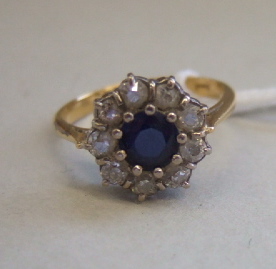 Appraisal: An ct gold sapphire and diamond set cluster ring mounted