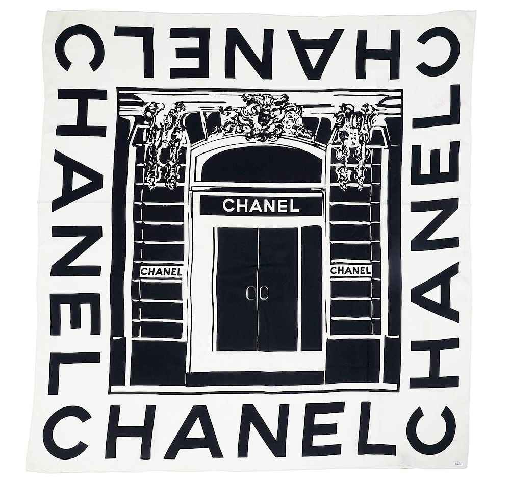 Appraisal: Chanel Scarf 'Door of Rue Cambon' Paris Cream Chanel silk