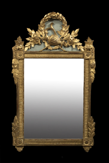 Appraisal: French Carved and Partially Gray-Painted Giltwood Looking Glass fourth quarter