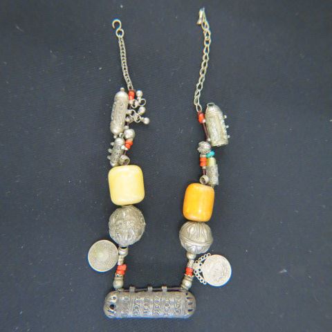 Appraisal: Amber Coral Silver Necklace long grams probably Tibetian