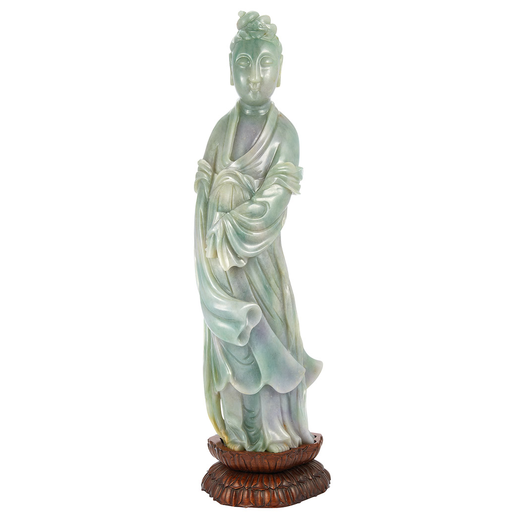 Appraisal: Chinese Jadeite Guanyin The sinuous figure standing dressed in long