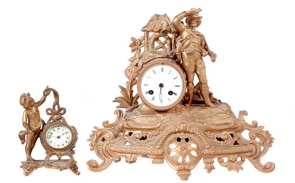 Appraisal: A group of three French gilt metal mantel clocks two