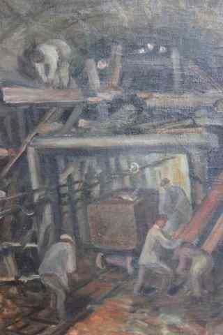 Appraisal: Oil on Canvas of Coal Miners Russian School Signed indistinctly