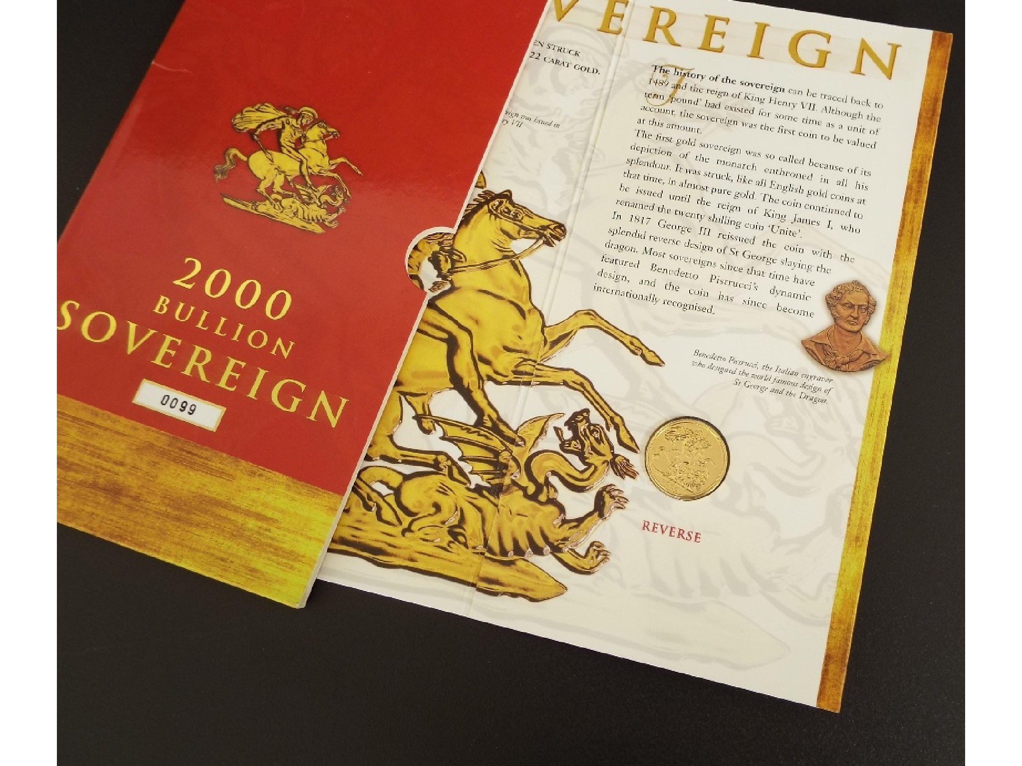 Appraisal: bullion sovereign coin with the original packaging designed by Ian