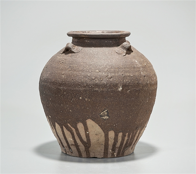 Appraisal: Chinese unglazed pottery jar x approx Condition firing flaws wear