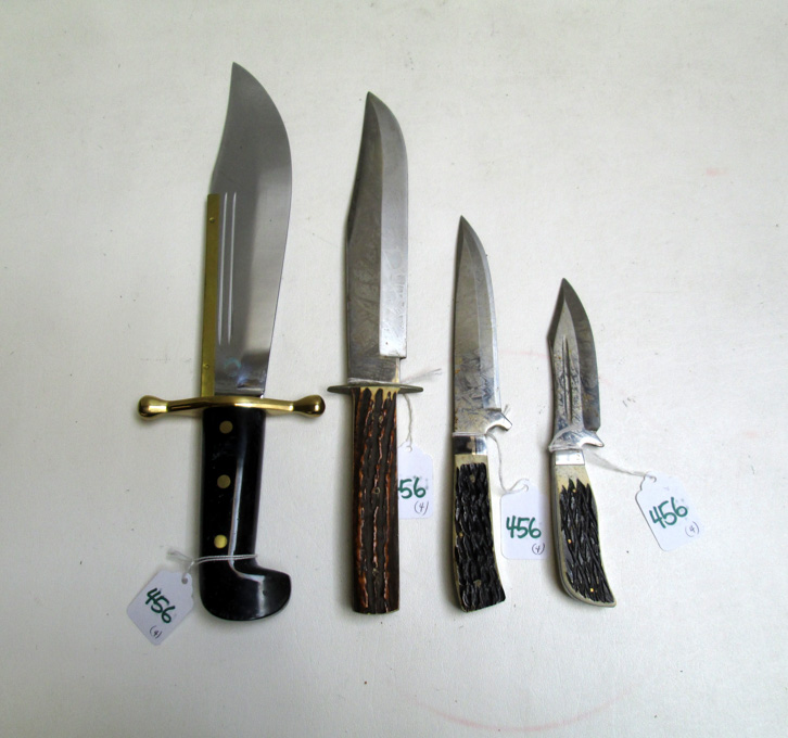 Appraisal: FOUR COLLECTIBLE FIXED BLADE KNIVES Case model Bowie knife blade