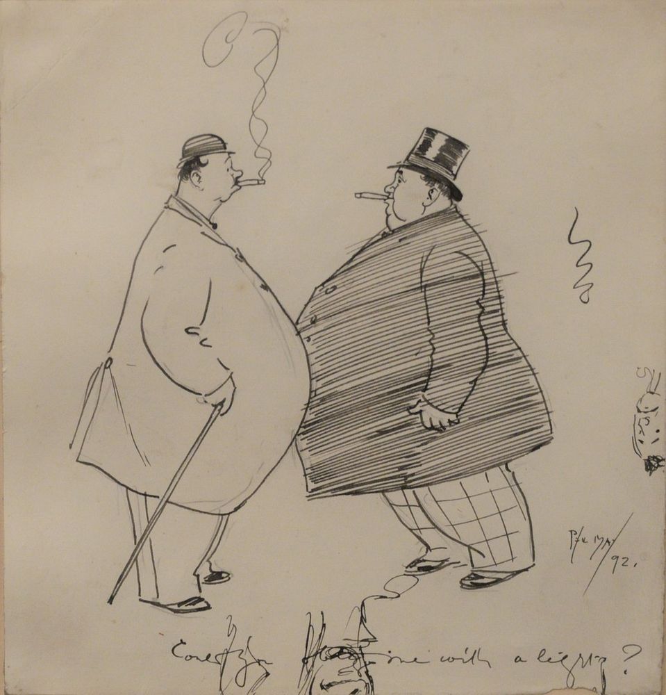 Appraisal: Philip William May - two large figures smoking cigars pen